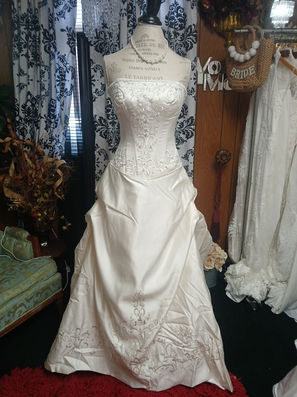 DaVinci Ivory Strapless Embroidered A-Line Wedding Gown
